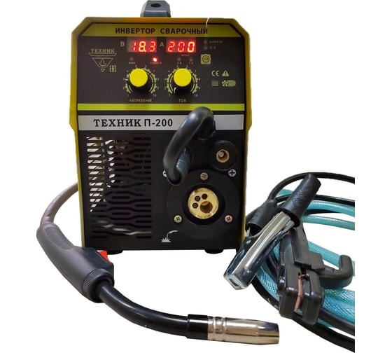 Изображение товара Полуавтомат ТД Техник ТЕХНИК П-200 5кг СО2+ММА , 200A 60%ПН цифр. табло, евро, горелка, масса ,кабель 8