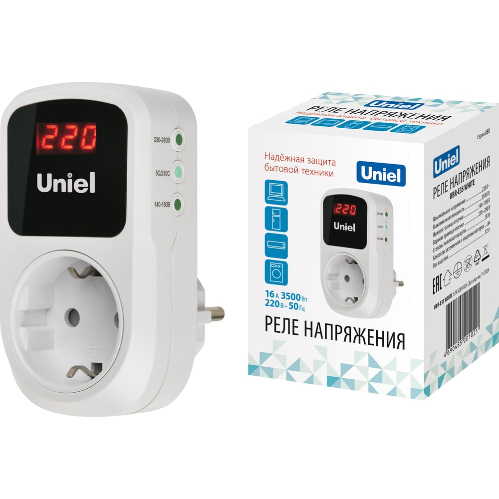 Изображение товара Реле напряжения Uniel однофазное с заземлением UBR-E35 WHITE UL-00012537