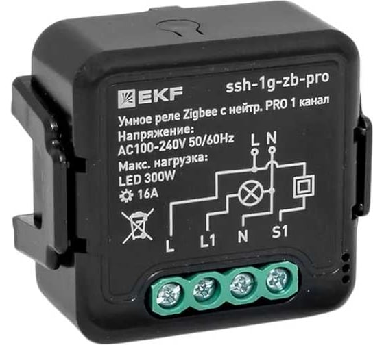Изображение товара Умное реле EKF в подрозетник 1-канальное с нейтралью 16А Zigbee Connect Select PRO ssh-1g-zb-pro
