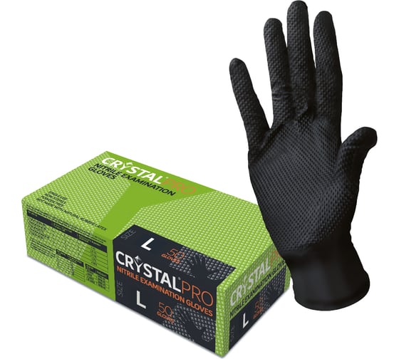 Изображение товара Перчатки нитриловые неопудренные CRYSTAL PRO 50 шт, размер L CT0000005417
