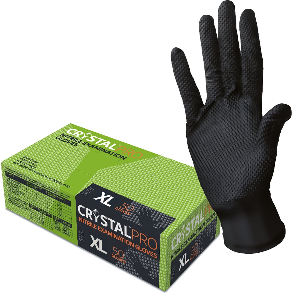 Изображение товара Нитриловые перчатки CRYSTAL PRO 50 шт размер XL, текстурированные, бесшовные
