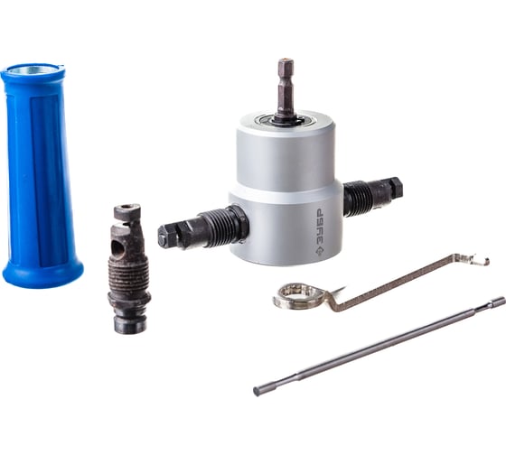 Изображение товара Насадка-ножницы для реза листового металла в металлическом кейсе + запчасти СВЕРЧОК ЗУБР 23294