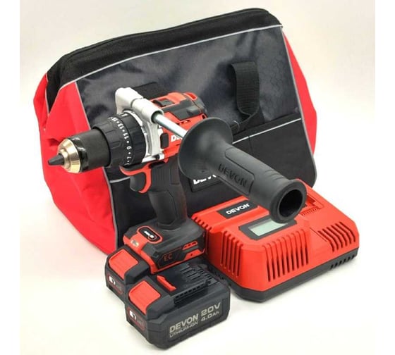 Изображение товара Аккумуляторный шуруповерт DEVON 2 АКБ 4 Ач, З/У, сумка, 5202-Li-20-SET