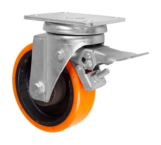 Изображение товара Колесная опора поворотная Inford с тормозом и панелью большегрузная полиуретановая E60 VIBU 160 SB10