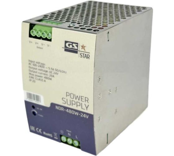 Изображение товара Блок питания на DIN-рейку GS Star NDR-480w-24v 3407