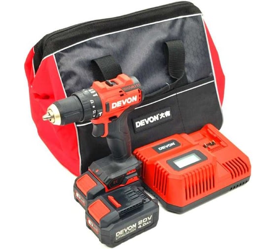 Изображение товара Аккумуляторный шуруповерт DEVON 2 АКБ 4 Ач, З/У, сумка, 5211-LI-20-SET