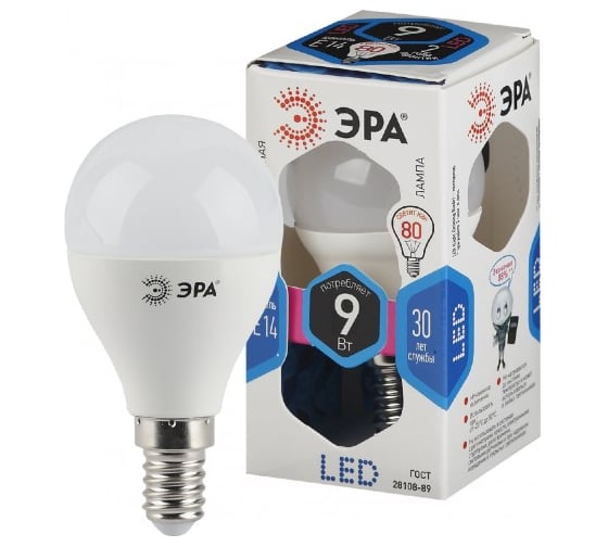 Изображение товара Лампа ЭРА ECO LED P4510W840E14 QX (диод, шар, 9Вт, нейтр, E14) (10/100/3600) Б0048374