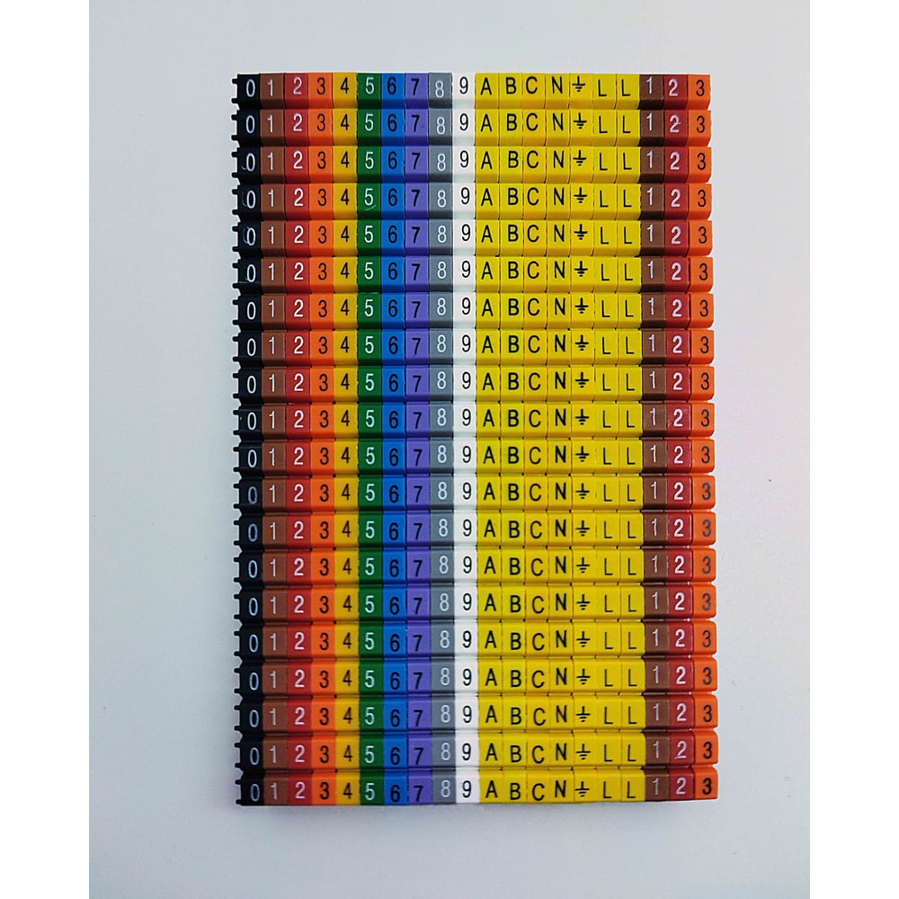 Изображение товара Маркировка кабеля ONKA KCG 2, 1,5…2,5 мм.кв., 0-9. A.B.C.N.PE.L.L.1.2.3, Упаковка 400 ед. 9992