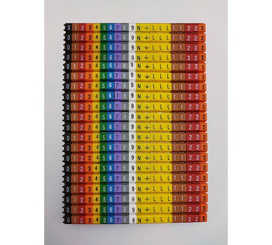 Изображение товара Маркировка кабеля ONKA KCG 1, 0,5…1,5 мм.кв., 0-9. N.PE.L.L.L.1.1.2.2.3, Упаковка 400 ед. 9991-1