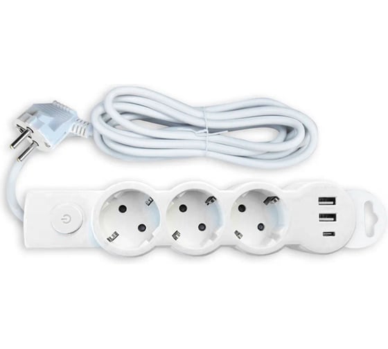 Изображение товара Сетевой удлинитель Спутник Mi303 USB 2.1A, 3х1,00мм, 3м, Mi303USB 2.1A 3*1.00мм 3м