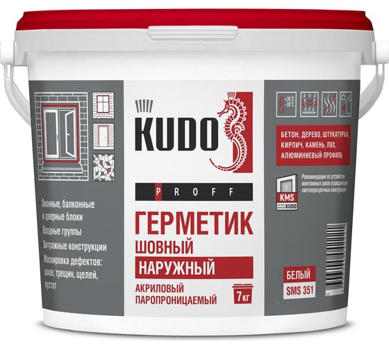Изображение товара Акриловый паропроницаемый шовный герметик KUDO PROFF наружный, белый, 7 кг SMS-351