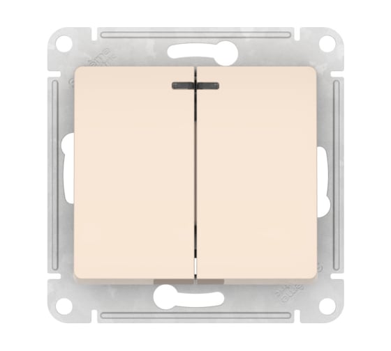 Изображение товара Выключатель 2-клавишный Systeme Electric GLOSSA с подсветкой, сх.5а, 10АХ, мех., быстрозажим. клем., бежевый GSL000253S