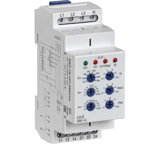 Изображение товара Реле фаз ONI ORF-10 3ф. 2 конт. 127-265В AC с контр. нейтр. ORF-10-127-265VAC