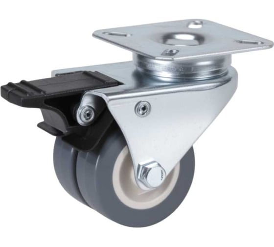 Изображение товара Колесо поворотное Brante 50 мм, двухрядное, на площадке с тормозом, серая резина 107293
