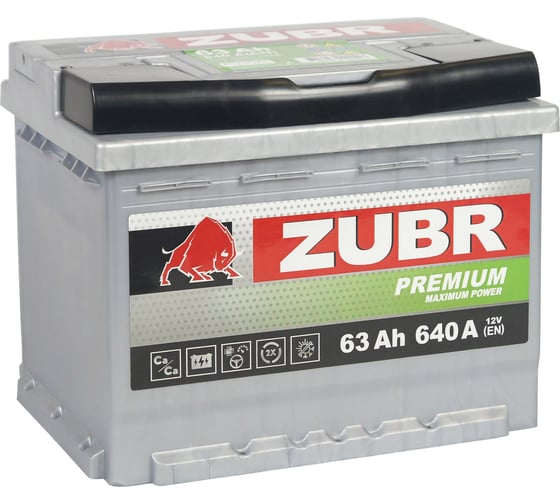 Изображение товара Аккумуляторная батарея ZUBR Premium 63Ah L+ ZP631