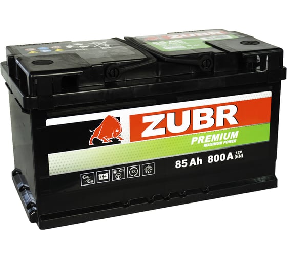 Изображение товара Аккумуляторная батарея ZUBR Premium 85Ah R+ (низкий) ZP850