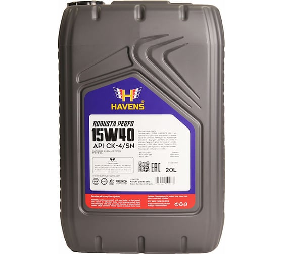 Изображение товара Моторное масло для тяжелонагруженной техники HAVENS Robusta Perfo SAE 15W40 API CK-4/SN, CJ-4, 20 л HRP15W40CK420