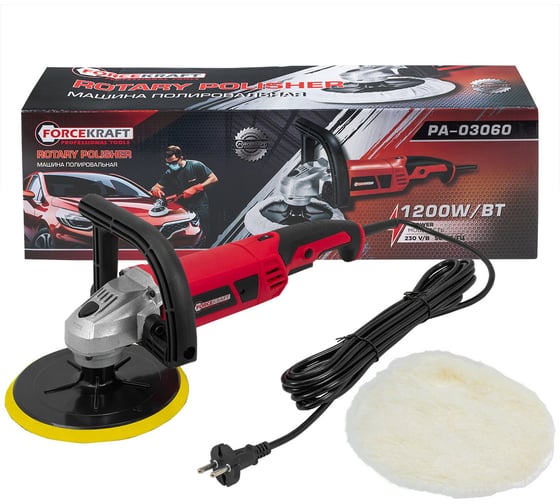 Изображение товара Полировальная машина электрическая Forcekraft (230V, 1200W, 800-3600 об/мин, диаметр круга-180мм) FK-PA-03060(55059)