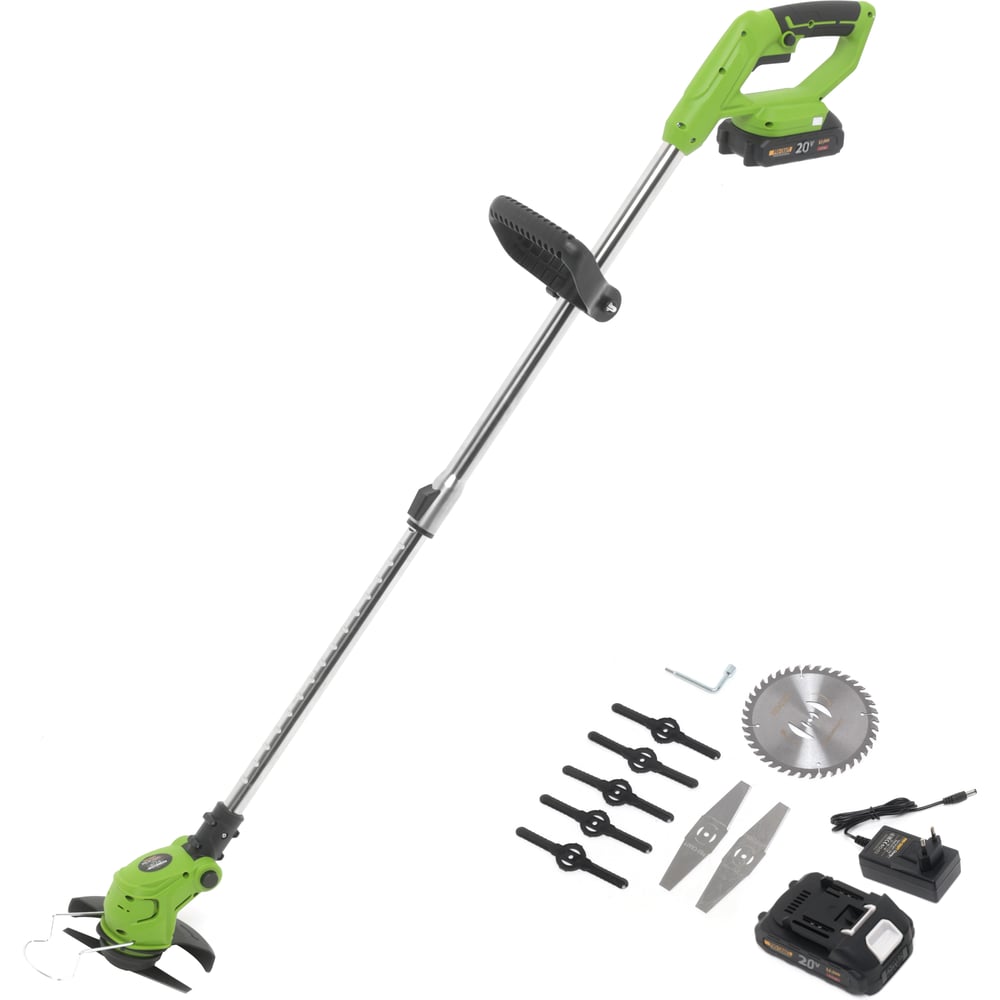 Изображение товара Триммер Procraft 20В 150 мм 2 аккумулятора 1,5 Ач+ЗУ+2х нож+диск PTA24