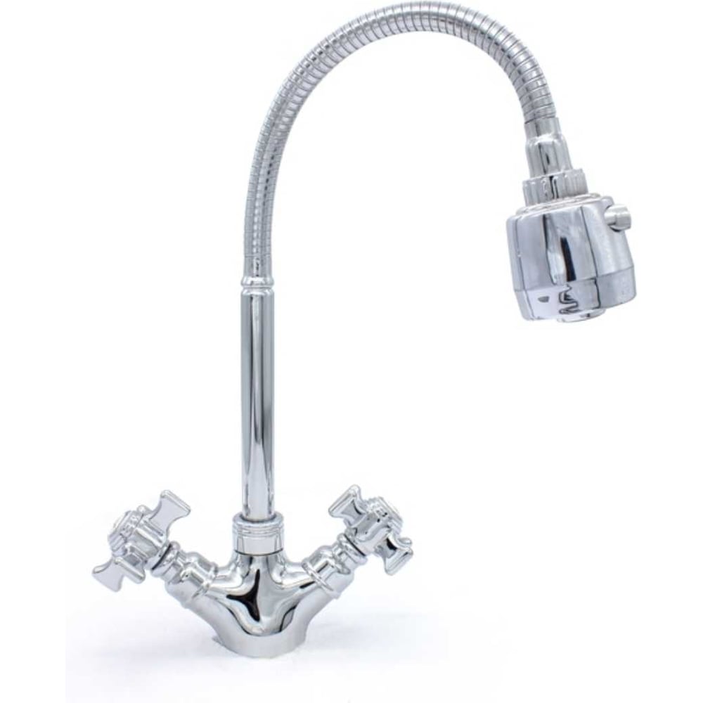 Изображение товара Смеситель для кухни DORON DС 1809-N, двухрычажный, хром, с гибким изливом