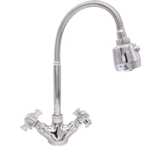 Изображение товара Смеситель для кухни DORON DС 1809-N, 1/2 керамика, хром, излив гибкий гофрированный, п/г 003372