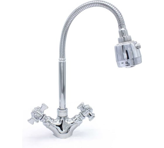 Изображение товара Смеситель для кухни DORON DС 1809-N, 1/2 керамика, хром, излив гибкий гофрированный, п/г 003372