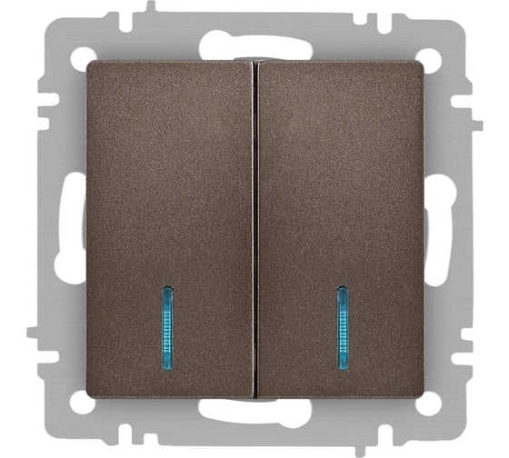 Изображение товара Выключатель Intro Accent 610508 двойной с подсветкой, 10А250В, IP20, СУ, AL/CU, бронза Б0063523