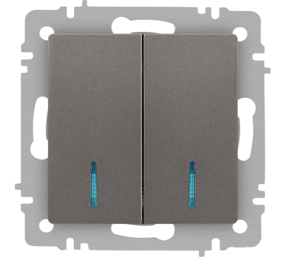 Изображение товара Выключатель Intro Accent 610509 двойной с подсветкой, 10А250В, IP20, СУ, AL/CU, титан Б0063525