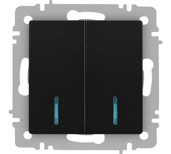 Изображение товара Выключатель Intro Accent 610505 двойной с подсветкой, 10А250В, IP20, СУ, AL/CU, антрацит Б0063516