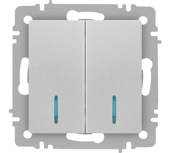Изображение товара Выключатель Intro Accent 610503 двойной с подсветкой, 10А250В, IP20, СУ, AL/CU, алюминий Б0063511