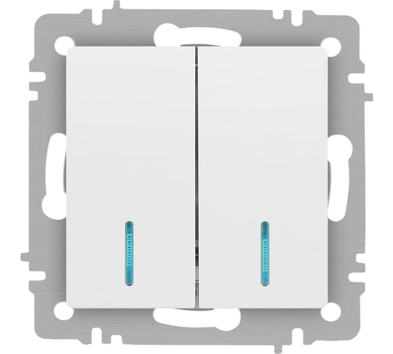 Изображение товара Выключатель Intro Accent 610501М двойной с подсветкой, 10А250В, IP20, СУ, AL/CU, белый матовый Б0063507