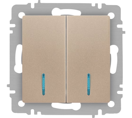 Изображение товара Выключатель Intro Accent 610504 двойной с подсветкой, 10А250В, IP20, СУ, AL/CU, шампань Б0063513