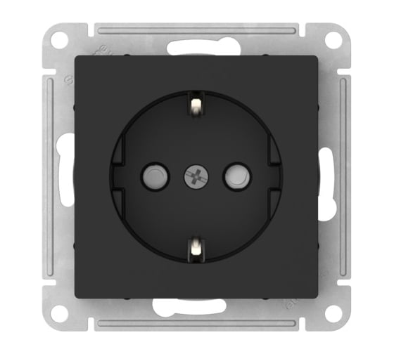 Изображение товара Розетка Systeme Electric ATLASDESIGN с заземлением со шторками, 16А, мех., быстрозажим. клем., карбон ATN001045S