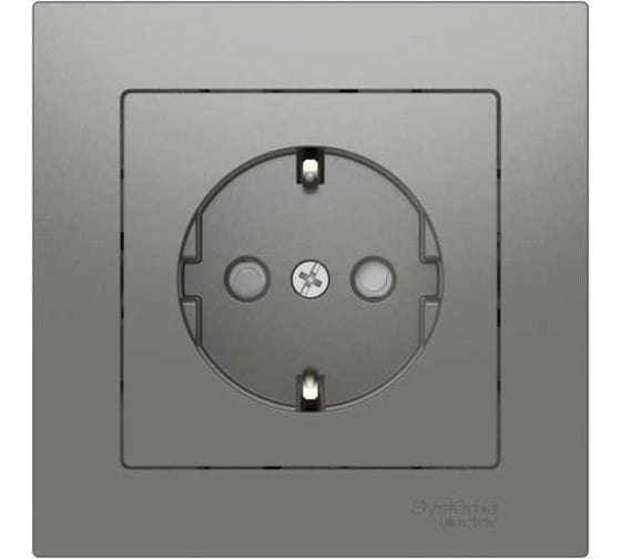 Изображение товара Розетка Systeme Electric ATLASDESIGN с заземлением со шторками, 16А, в сборе, быстрозажим. клем., сталь ATN000944S