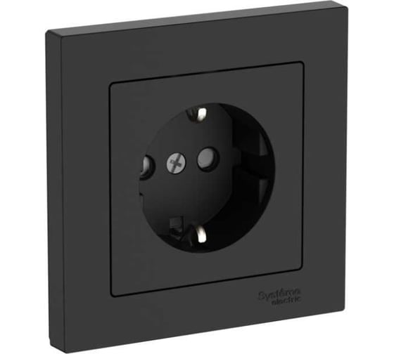 Изображение товара Розетка Systeme Electric ATLASDESIGN с заземлением со шторками, 16А, в сборе, быстрозажим. клем., карбон ATN001044S