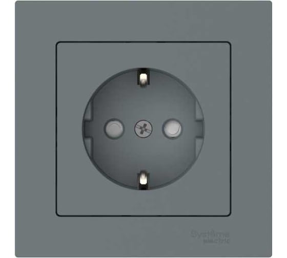 Изображение товара Розетка Systeme Electric ATLASDESIGN с заземлением со шторками, 16А, в сборе, быстрозажим. клем., грифель ATN000744S
