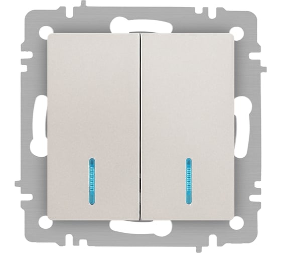 Изображение товара Выключатель Intro Accent 610506 двойной с подсветкой, 10А250В, IP20, СУ, AL/CU, перламутр Б0063519