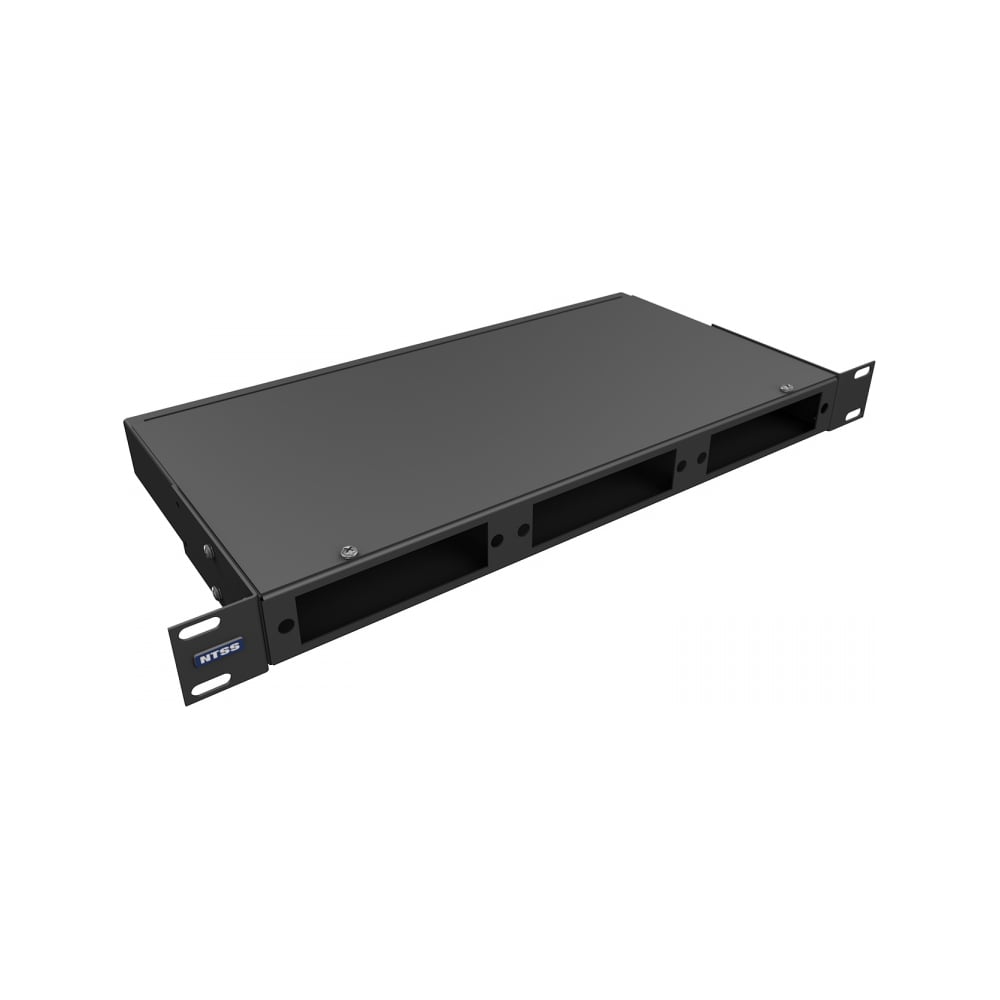 Кросс оптический NTSS 19'' частично укомплектованный 1U, 8/16/24 портов SС (планки SC-3шт, планка-заглушка-2шт, сплайс-кассета-1шт) черный RAL 9005 NTSS-RFOB-1U-8/16/24-SC-S0010-BL