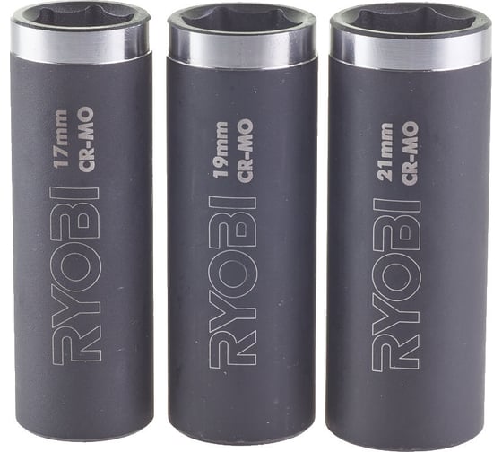 Изображение товара Набор торцевых головок RAKPISOC3 (3 шт; 17, 19, 21 мм; 1/2") Ryobi 5132004520