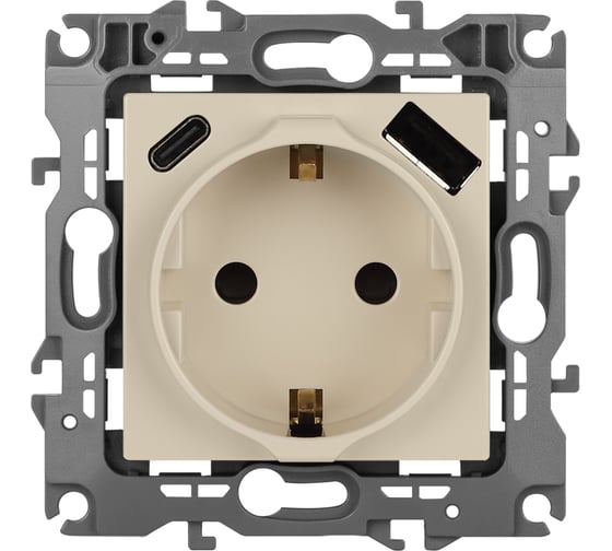 Изображение товара Розетка ЭРА Серия 12 12-4108-02 2PE 16A250В со шторками с USB typeAC 5В3А слоновая кость Б0067731