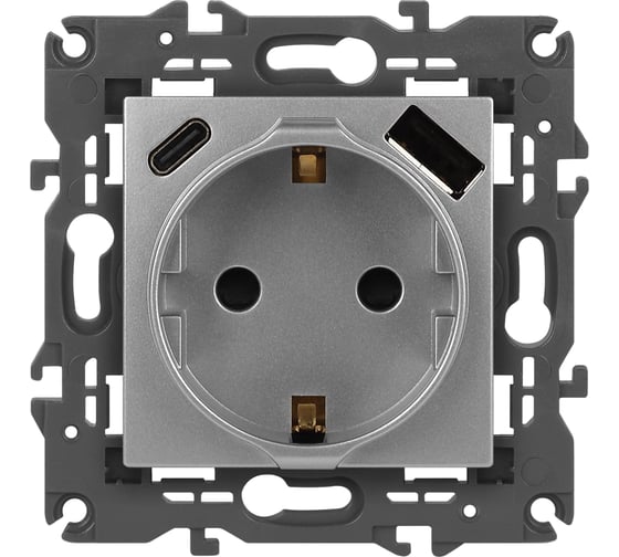 Изображение товара Розетка ЭРА Elegance 14-4108-03 2PE 16A250В со шторками с USB typeAC 5В3А алюминий Б0067741