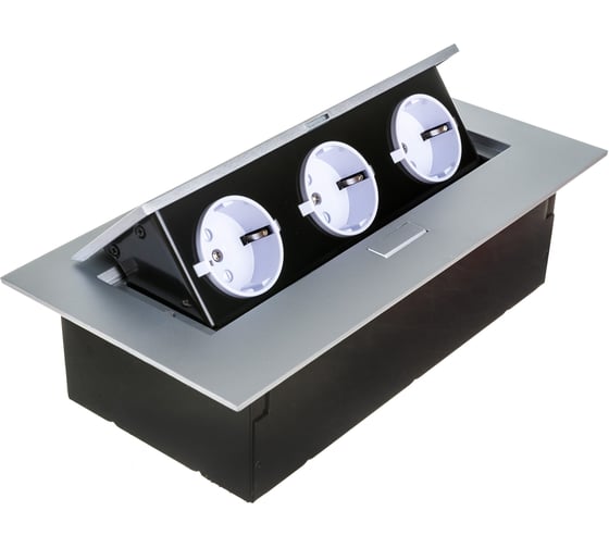 Изображение товара Выдвижной блок розеток, GTV встраиваемый розеточный блок на 3 EURO розетки AE-BP03GS-53 AE-PB03GS-53