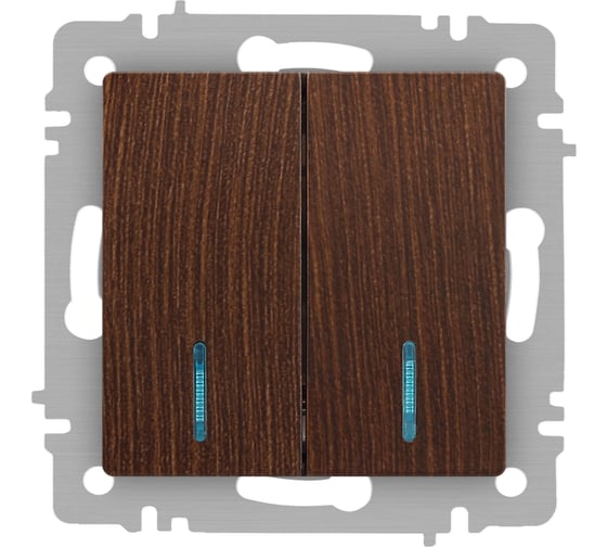 Изображение товара Выключатель Intro Accent 610510 двойной с подсветкой, 10А250В, IP20, СУ, AL/CU, венге Б0063527