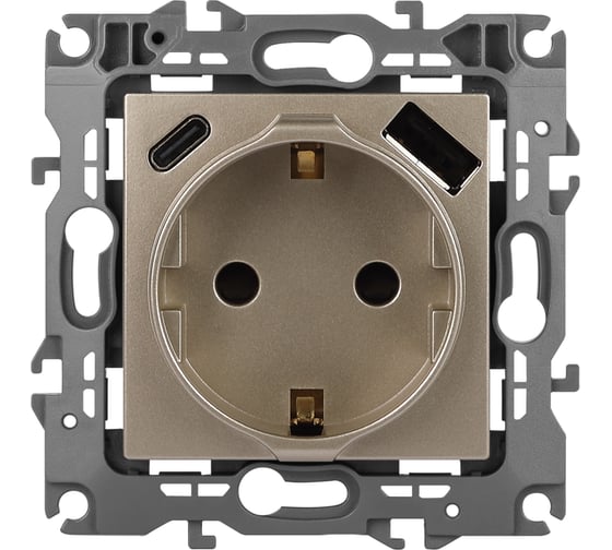 Изображение товара Розетка ЭРА Серия 12 12-4108-04 2PE 16A250В со шторками с USB typeAC 5В3А шампань Б0067727