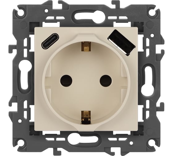 Изображение товара Розетка ЭРА Elegance 14-4108-02 2PE 16A250В со шторками с USB typeAC 5В3А слоновая кость Б0067725