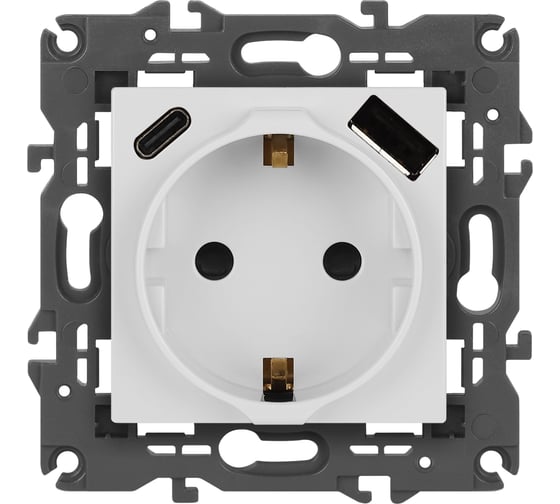 Изображение товара Розетка ЭРА Elegance 14-4108-01 2PE 16A250В со шторками с USB typeAC 5В3А белый Б0067736