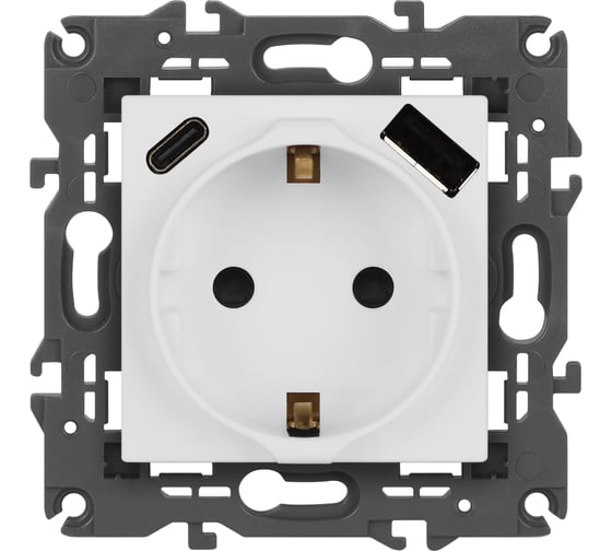 Изображение товара Розетка ЭРА Elegance 14-4108-01М 2PE 16A250В со шторками с USB typeAC 5В3А белый матовый Б0067710