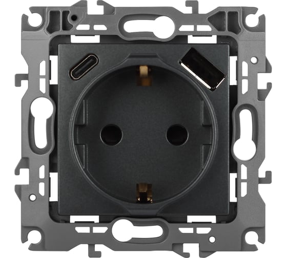 Изображение товара Розетка ЭРА Серия 12 12-4108-12 2PE 16A250В со шторками с USB typeAC 5В3А графит Б0067700