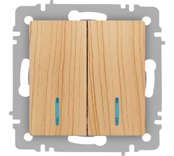 Изображение товара Выключатель Intro Accent 610511 двойной с подсветкой, 10А250В, IP20, СУ, AL/CU, сосна Б0063529