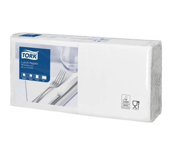 Изображение товара Салфетки Tork 33x33 см, категория качества Advanced, 2-слоя, белые 477149